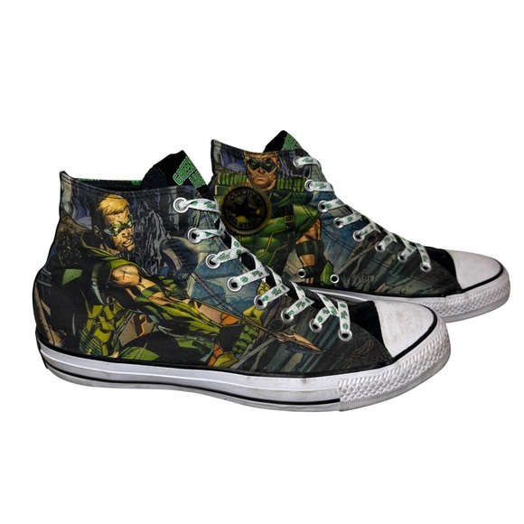 Converse x Green Arrow High Top DC Comic Book Shoes Men's Size 12 - Picture 1 of 6